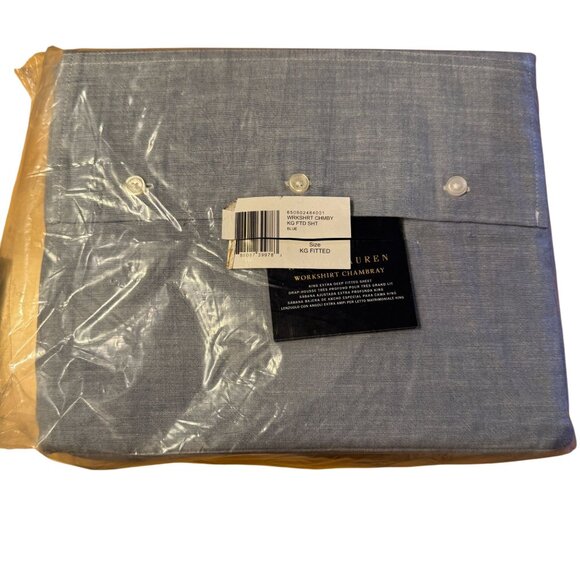 Ralph Lauren Workshirt Chambray King Size Fitted Sheet Blue NEW - Picture 2 of 3